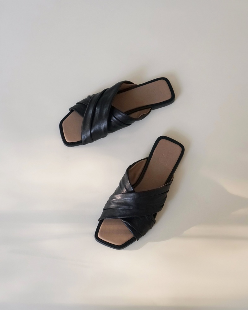 Sandalias Flattered Gabriella Cuero Zapatos Negras | ESICD23461